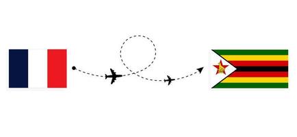 Flight and travel from France to Zimbabwe by passenger airplane Travel concept vector