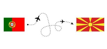 vuelo y viaje de portugal a macedonia por concepto de viaje en avión de pasajeros vector