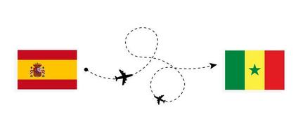 vuelo y viaje desde españa a senegal por concepto de viaje en avión de pasajeros vector