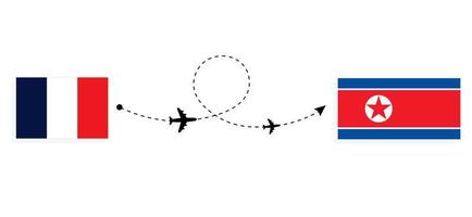 Flight and travel from France to North Korea by passenger airplane Travel concept vector