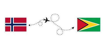 vuelo y viaje de noruega a guyana por concepto de viaje en avión de pasajeros vector