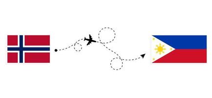 Flight and travel from Norway to Philippines by passenger airplane Travel concept vector