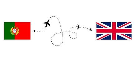 Flight and travel from Portugal to United Kingdom of Great Britain by passenger airplane Travel concept vector