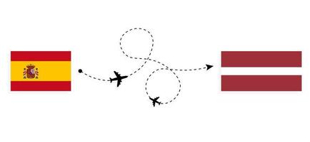 Flight and travel from Spain to Latvia by passenger airplane Travel concept vector