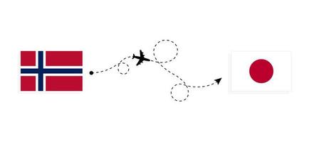 Flight and travel from Norway to Japan by passenger airplane Travel concept vector