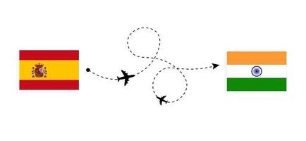 vuelo y viaje de españa a la india por concepto de viaje en avión de pasajeros vector