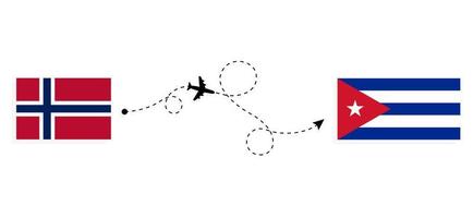 Flight and travel from Norway to Cuba by passenger airplane Travel concept vector