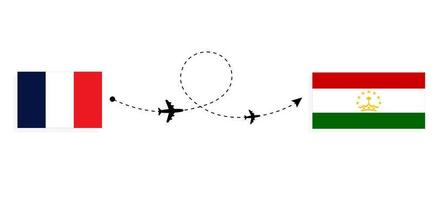 Flight and travel from France to Tajikistan by passenger airplane Travel concept vector