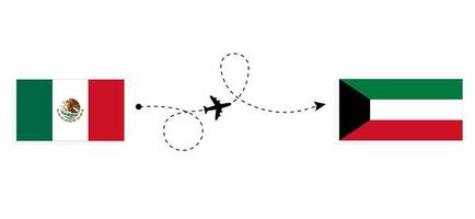 Flight and travel from Mexico to Kuwait by passenger airplane Travel concept vector