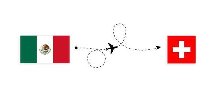 Flight and travel from Mexico to Switzerland by passenger airplane Travel concept vector