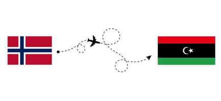 Flight and travel from Norway to Libya by passenger airplane Travel concept vector