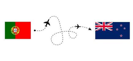 Flight and travel from Portugal to New Zealand by passenger airplane Travel concept vector