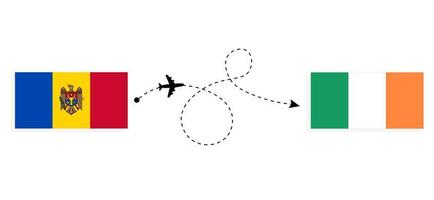 Vuelo y viaje de moldavia a irlanda por concepto de viaje en avión de pasajeros. vector