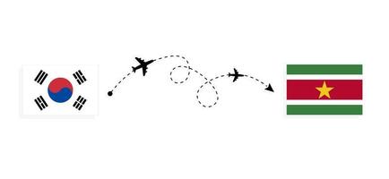 vuelo y viaje desde corea del sur a surinam por concepto de viaje en avión de pasajeros vector