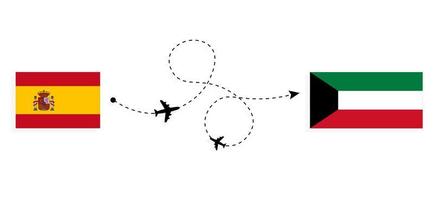 Flight and travel from Spain to Kuwait by passenger airplane Travel concept vector