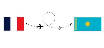 vuelo y viaje de francia a kazajstán por concepto de viaje en avión de pasajeros vector