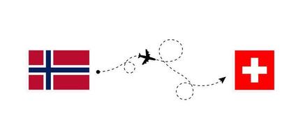 Flight and travel from Norway to Switzerland by passenger airplane Travel concept vector