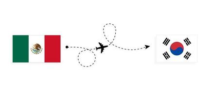 vuelo y viaje de méxico a corea del sur por concepto de viaje en avión de pasajeros vector