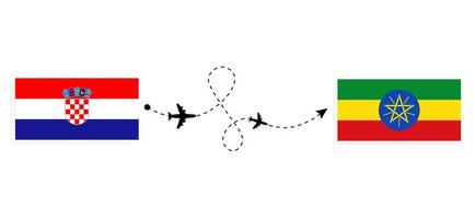 vuelo y viaje de croacia a etiopía por concepto de viaje en avión de pasajeros vector