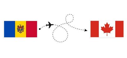 Flight and travel from Moldova to Canada by passenger airplane Travel concept vector