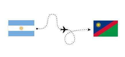 Flight and travel from Argentina to Namibia by passenger airplane Travel concept vector