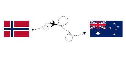 Flight and travel from Norway to Australia by passenger airplane Travel concept vector