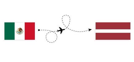 Flight and travel from Mexico to Latvia by passenger airplane Travel concept vector