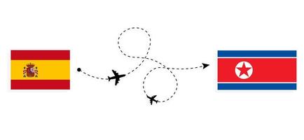 Flight and travel from Spain to North Korea by passenger airplane Travel concept vector