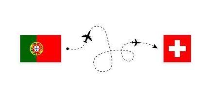 Flight and travel from Portugal to Switzerland by passenger airplane Travel concept vector