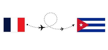 Flight and travel from France to Cuba by passenger airplane Travel concept vector