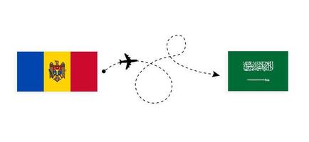 vuelo y viaje desde moldavia a arabia saudita por concepto de viaje en avión de pasajeros vector