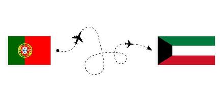 Flight and travel from Portugal to Kuwait by passenger airplane Travel concept vector