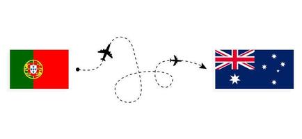 Flight and travel from Portugal to Australia by passenger airplane Travel concept vector