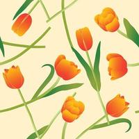 Orange Tulip on Beige Ivory Background. Vector Illustration