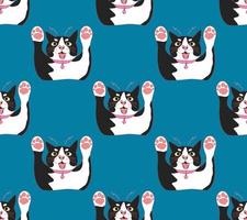 Cute Black and White Cat Attack on Indigo Blue Background vector