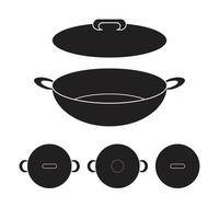 Ilustración de vector de icono de sartén chino wok. letrero plano