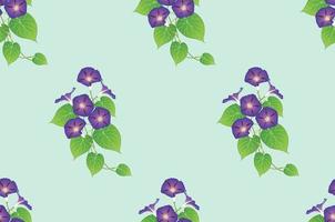 Purple Morning Glory Seamless on Green Mint Background vector