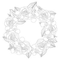 Rose and Iris Flower Wreath Outline vector