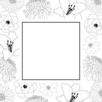 Chrysanthemum, Aster, Camellia, Cosmos and Lily Flower Banner Card Outline vector