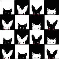 Black White Cat Rabbit Chess board Background vector