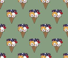 Cat Dog Chicken Ice Cream on Green Tea Background vector