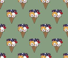 Cat Dog Chicken Ice Cream on Green Tea Background vector