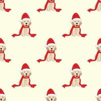 Labrador Retriever with Santa Hat Seamless on Ivory Beige Background vector