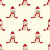 Labrador Retriever with Santa Hat Seamless on Ivory Beige Background vector