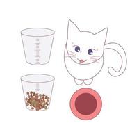 mida la comida con un vaso antes de darle al gato vector