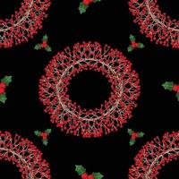 corona de navidad de bayas rojas sobre fondo negro vector