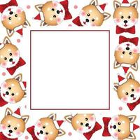 perro shiba inu santa claus con cinta roja en una tarjeta de pancarta blanca vector