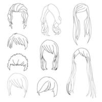 Collection Hairstyle for Man and Woman Hair Drawing Set 1. vector