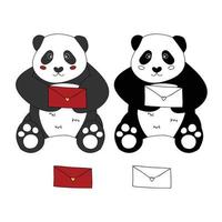 Cute Panda with Red Letter. Vector Illustration.