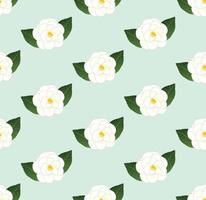 White Camellia Flower Seamless on Green Mint Background vector